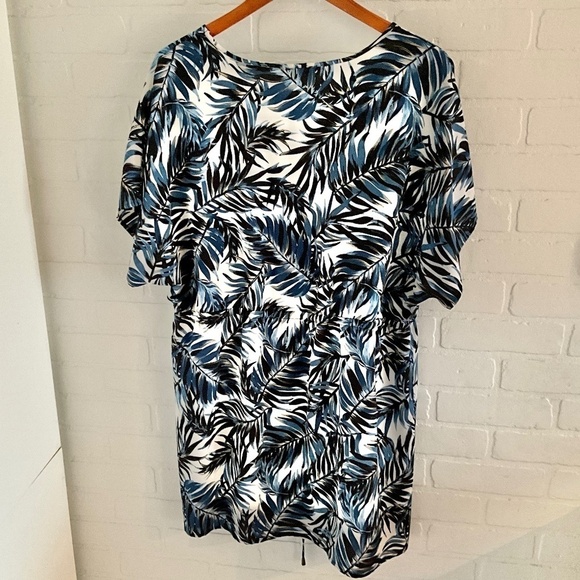 Mario Serrani Cute Tropical Palm leaves White/beige/navy/blue coverup Size L - Picture 3 of 13